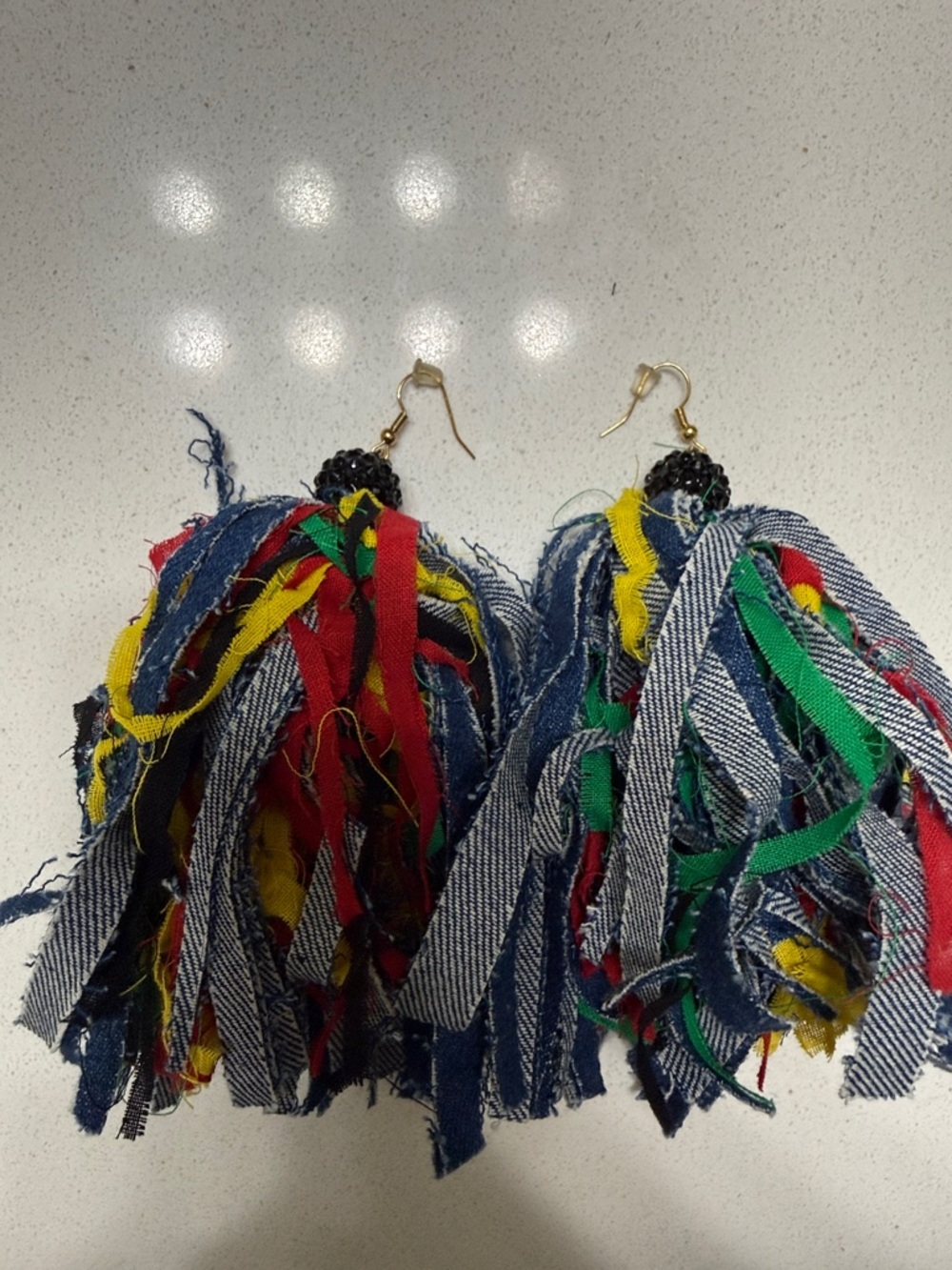 Colorful Tassel Fabric Dangle Earrings - Denim & Multicolor
